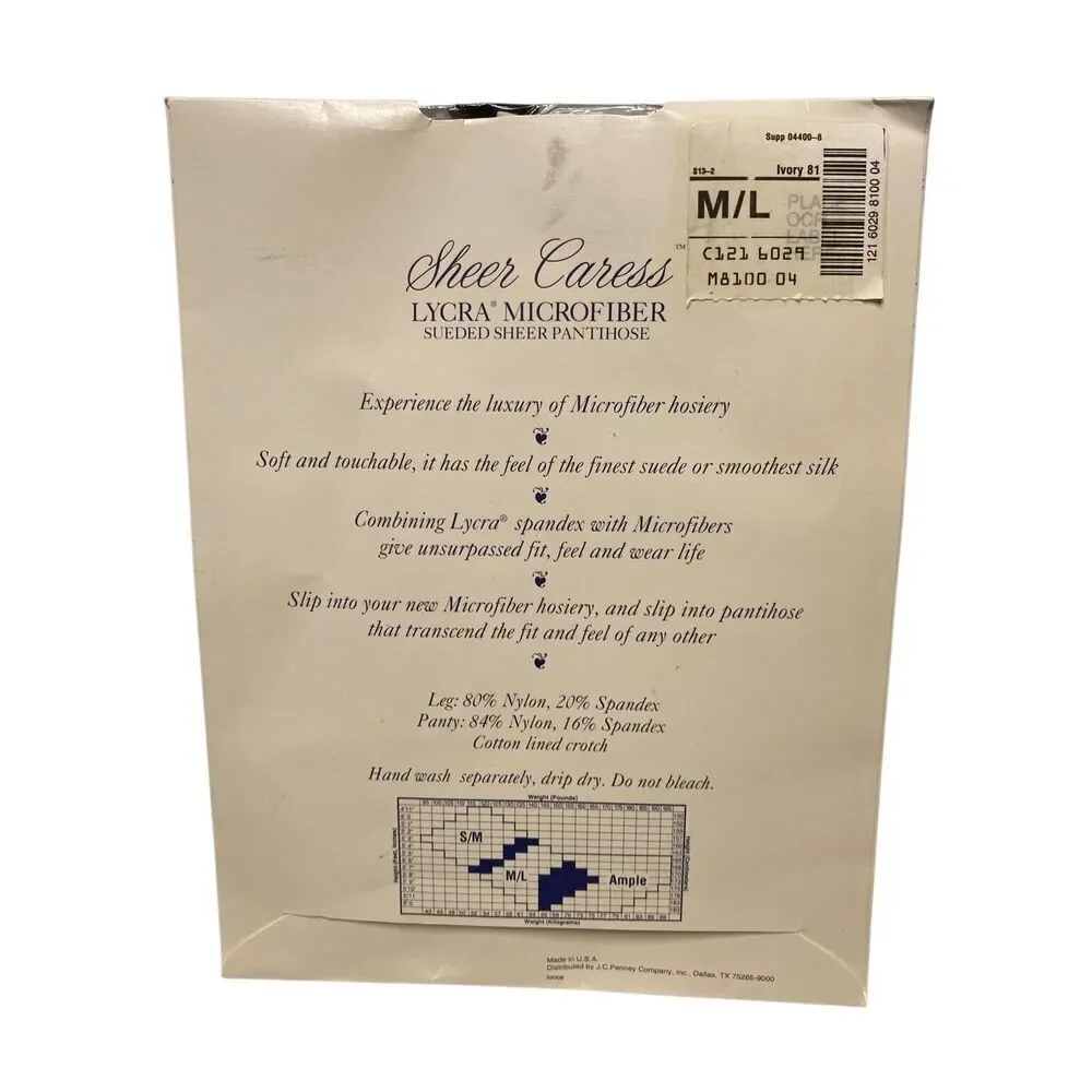 Sheer Caress Lycra Microfiber Pantyhose Ivory Med Large Sueded Sheer Control Top